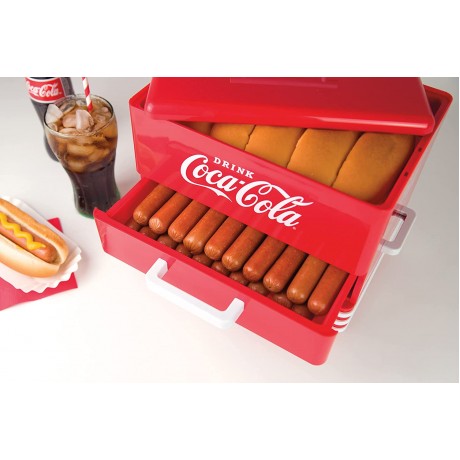Nostalgia Extra Large Diner-Style Coca-Cola Hot Dog Steamer and Bun Warmer 24 Hot Dog and 12 Bun Capacity Steam Bratwursts Sausages Vegetables Fish Dumplings Red B0B4PL7WXJ