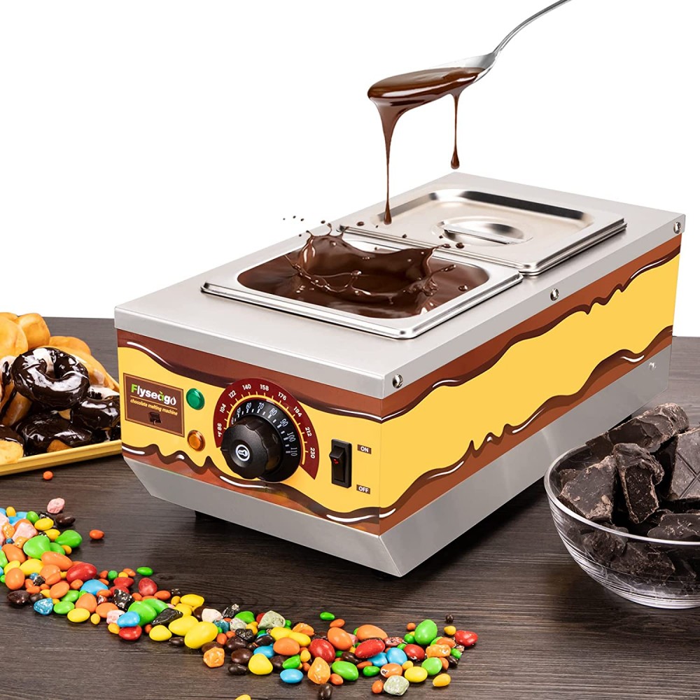 Flyseago Chocolate Tempering Machine Upgrade Commercial Home Use Manual Control Hot Melting Pot 9lbs 2 Tanks Capacity Adjustable Temperature 86-230℉ with Lids Professional for Heating Chocolate Milk B09VT2C7XW