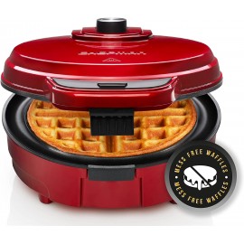 Chefman Anti-Overflow Belgian Waffle Maker w Shade Selector Temperature Control Mess Free Moat Round Iron w Nonstick Plates & Cool Touch Handle Measuring Cup Included Red B07PKQSLZ4