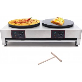 Electric Crepe Maker Pancake Machine,Commercial Big Hotplate Non Stick with A Drawer Type Warmer,Portable Counter Top Stove for Roti Tortilla Eggs BBQ Adjustable Temperature 122-572℉3.4kw,2Burners B09WYCLNXH