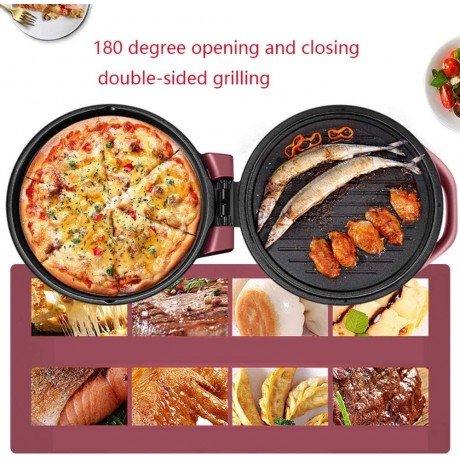 FENDOUBA New Electric Baking Pan，Non-Stick Pizza Maker Machine for Home，Double-sided Heating Pancake Pan 180 Degree Opening And Closing 1500W,Wine Red B08QJ7PQ15