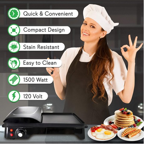 NutriChef Electric Griddle-Crepe Maker Hot Plate Cooktop with Press Grill for Paninis Ones size Black B08PZ4Y44J