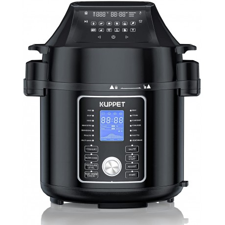 Electric Pressure Cooker KUPPET 17-in-1 Multifunctional Pressure Cooker with Air Fryer Lid Slow Cooker Yogurt Maker and Warmer 6 Quart Stainless Steel Black B091CHFNX4