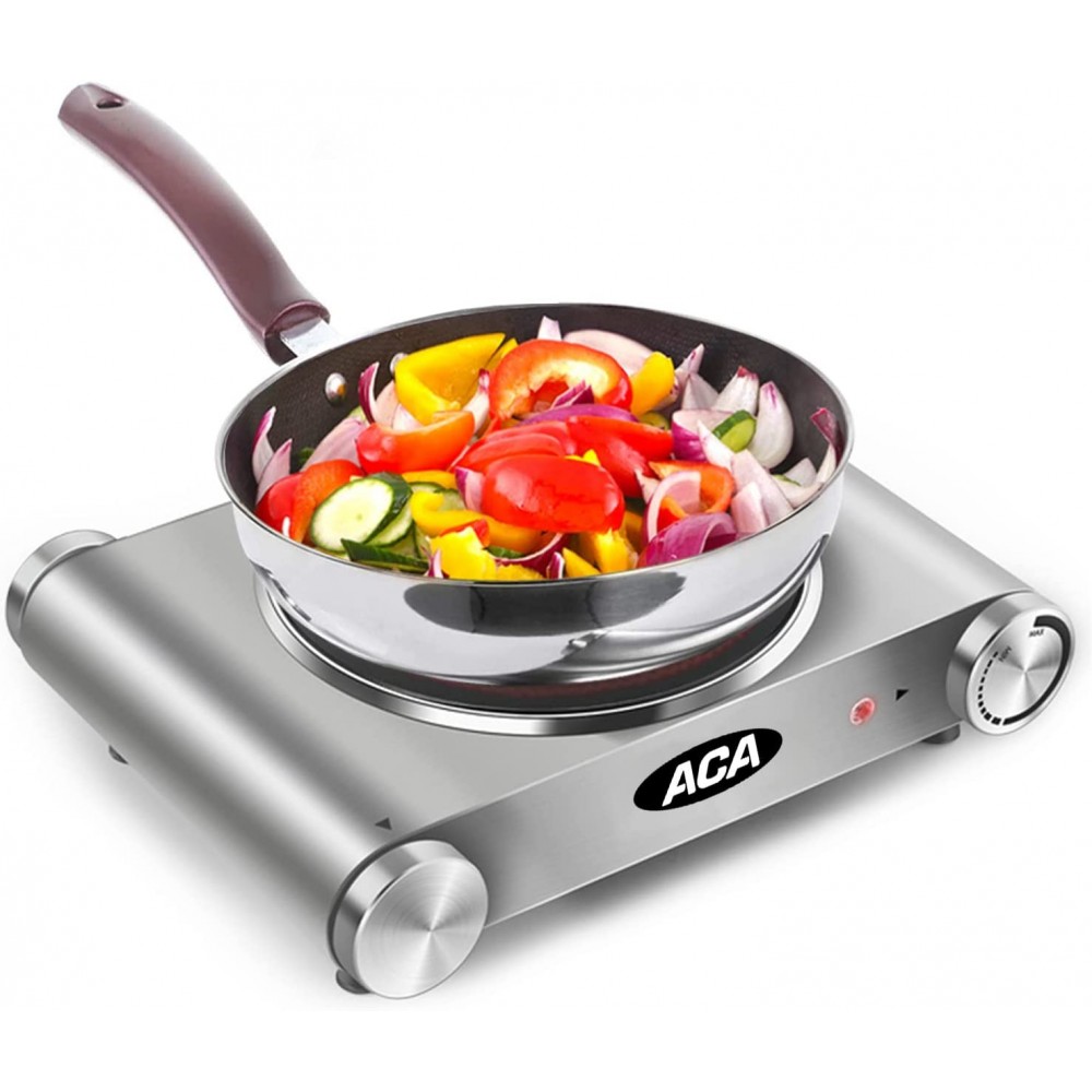 ACA Electric Burner Single Burner 1200W Ceramic Electric Hot Plate for Cooking Countertop Burner Electric Infrared Burner Easy to Clean Silver Stainless Steel Upgraded Version B09W2RQJBQ