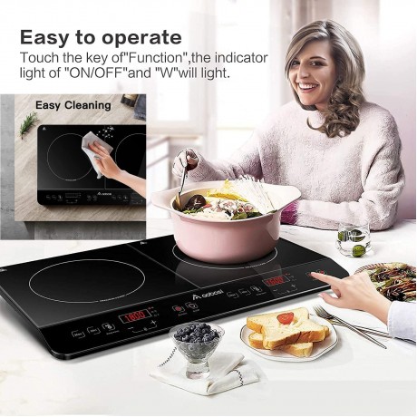Aobosi Induction Burner Portable Double Induction Cooktop 1800W with Sensor Touch Control Black Crystal Glass Surface Multiple Power Settings Timer Max Min Function Safety Lock 2 burners B09BC35XGQ