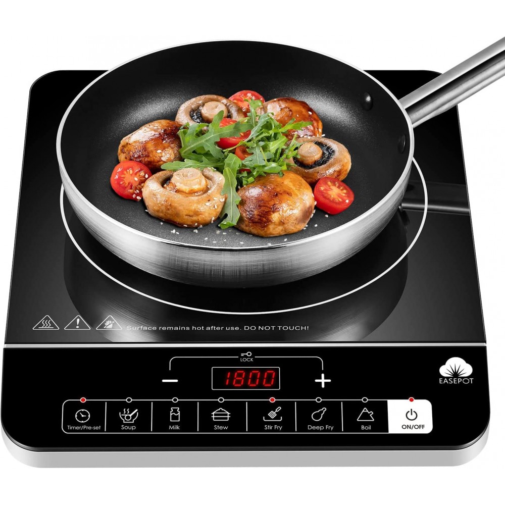 Portable Induction Cooktop Easepot Countertop Burner Induction Hot Plate Electric Induction cooker 1800W with 6 Modes 10 Power Levels Kids Safety Lock Timer LED Sensor Touch B095XZGT5T