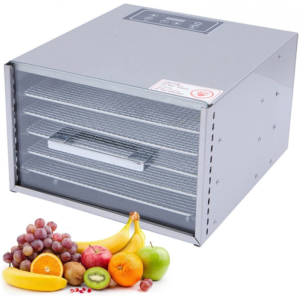 STYLEEE Food Dehydrator with 24-Hour and Adjustable Temperature for Jerky Fruit Meat Veggies Dog Treats Herbs and Yogurt 6 Stainless Steel Trays Food Dryer Machine B0B4JX12FT