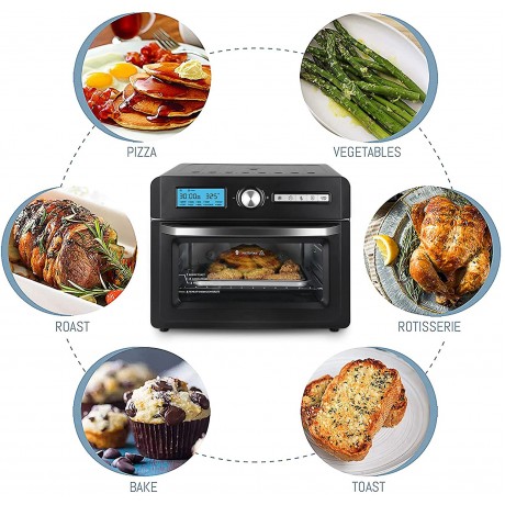 Toaster Oven Air Fryer 13-in-1 Digital Convection Oven 6-Slice Bread 10-Inch Pizza Black Stainless Steel 1550W with Timer Includes Baking Pan and Rack Black B09TDKN2WK