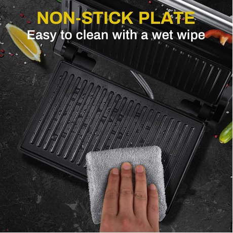 MONXOOK Panini Press Sandwich Maker Non-Stick Coated Plates 9.06INx5.63IN Opens 180 Degrees 1000W Sandwich Press Contact Indoor Grill with Locking Lid Black B0B31FXZJ8