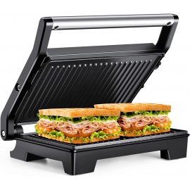 MONXOOK Panini Press Sandwich Maker Non-Stick Coated Plates 9.06INx5.63IN Opens 180 Degrees 1000W Sandwich Press Contact Indoor Grill with Locking Lid Black B0B31FXZJ8