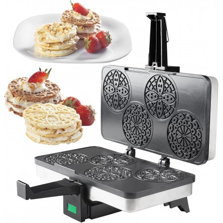CucinaPro Piccolo Pizzelle Baker Grey Nonstick Interior Electric Press Makes 4 Mini Cookies at Once B000I1TLW4