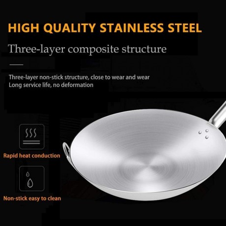 Mavoorick Wok in Stainless Steel Non-Stick Suitable for All hobs Including Stay Cool Induction Handles -36cm B0B3HYK96Q