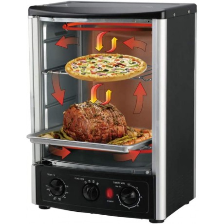 Alpine Cuisine AI30003 Roaster Multi Function Countertop Oven Bake Roast Broil Slow Cook Rotisserie Kebab Gyro 23L 1500W 14” x 12.2” x 18.9” black B0836M5VD9