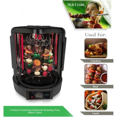 Vertical Countertop Rotisserie Oven Roaster Rotating Shawarma And Kebab Machine with Skewer and Rack Basket Tower Roasting Rack Poultry Tower Drip Tray For Meat Chicken Turkey Lamb B016VZYWNS