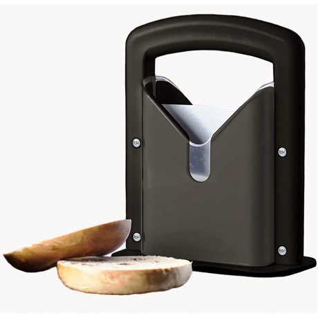 Bagel Slicer,Commercial Bagel Cutter,Built-In Safety Shield,Easy and Safe To Use,Stainless Steel Bagel Guillotine,Serrated Blade,Universal Slicer,For Small,Large Bagels,English Muffins,Restaurantware B08N1CYH4G