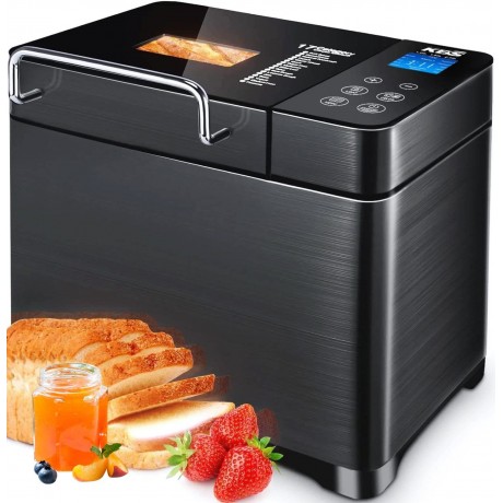 KBS 17-in-1 Bread Maker-Dual Heaters 710W Bread Machine Stainless Steel with Gluten-Free Dough Maker,Jam,Yogurt PROG Auto Nut Dispenser,Ceramic Pan& Touch Panel 3 Loaf Sizes 3 Crust Colors,Recipes B07ZQ711SW