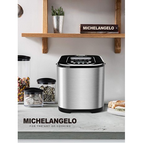 MICHELANGELO Stainless Steel Bread Machine Maker，2.2LB 15-in-1 Automatic Bread Maker Gluten Free Nonstick Pan and 1 Hour Keep Warm Set 3 Loaf Sizes 3 Crust Colors Recipes Included B08PV8DHHZ