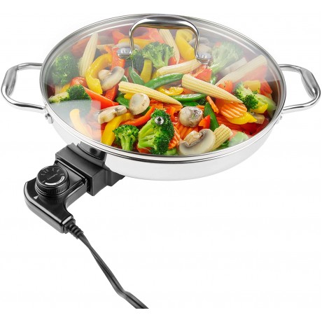 Electric Skillet By Cucina Pro 18 10 Stainless Steel with Tempered Glass Lid 12 Round B0014E9C5U