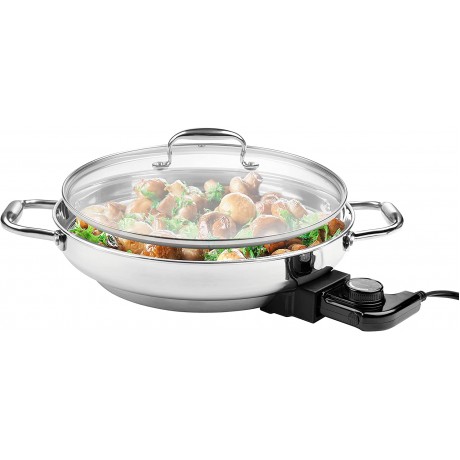 Electric Skillet By Cucina Pro 18 10 Stainless Steel with Tempered Glass Lid 12 Round B0014E9C5U