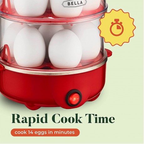 BELLA 17290 Double Cooker Rapid Boiler Poacher Maker Make up to 14 Large Boiled Eggs Poaching and Omelete Tray Included Stack Red B08P2846QB