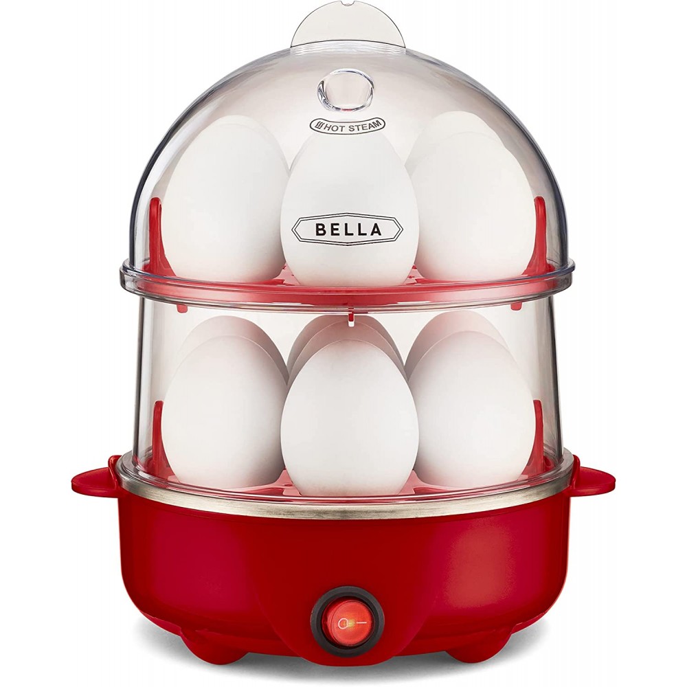 BELLA 17290 Double Cooker Rapid Boiler Poacher Maker Make up to 14 Large Boiled Eggs Poaching and Omelete Tray Included Stack Red B08P2846QB