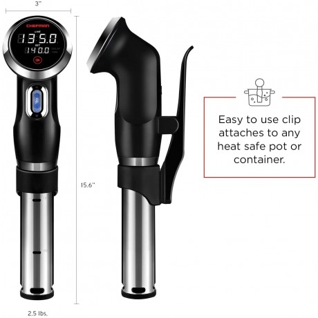 Chefman Sous Vide Immersion Circulator w Precise Temperature Programmable Digital Touch Screen Display and Easy to Use Controls Black B077P73F2V